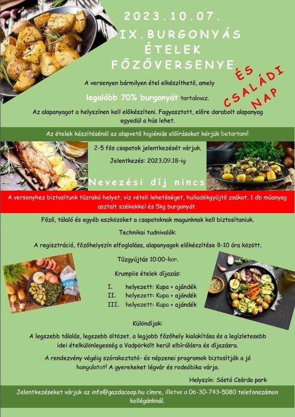 Burgonyás ételek főzőversenye és családi nap kulturális programokkal