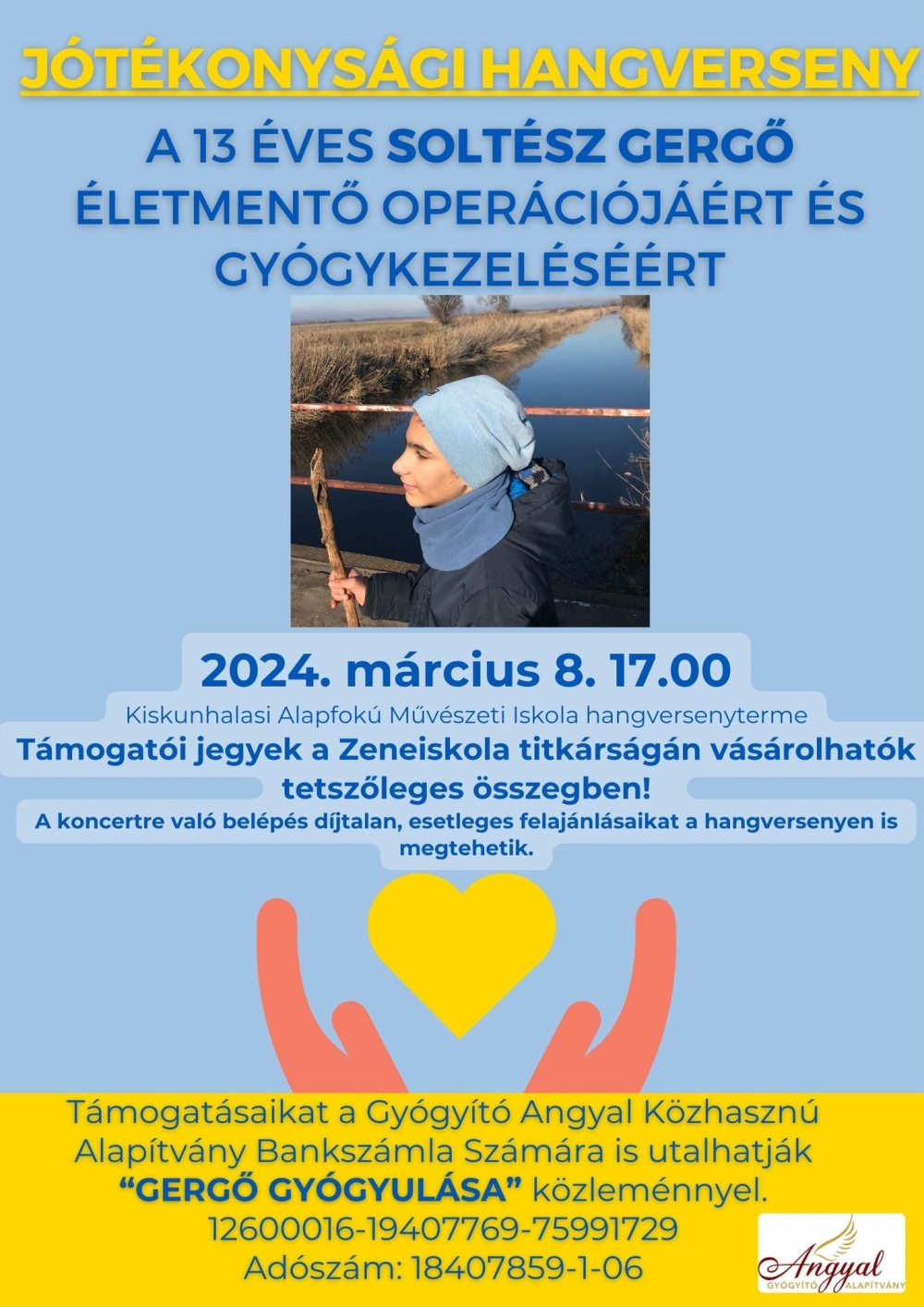 Jótékonysági hangverseny a 13 éves Soltész Gergő életmentő operációjáért és gyógykezeléséért